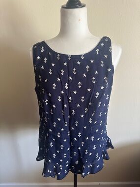 Navy Anchor Print Sleeveless Peplum Camisole